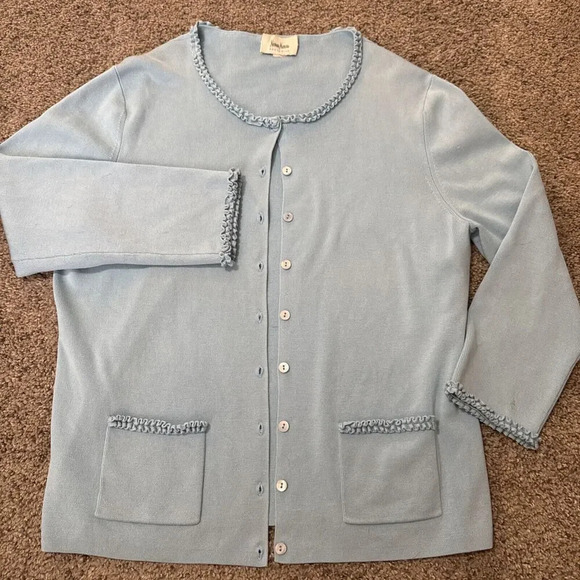 Neiman Marcus Exclusive Ruffle Sweater Cardigan Womens L Luxury Vintage‎ Grandma - Picture 1 of 8